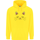 Cute Cat Face Mens 80% Cotton Hoodie Yellow