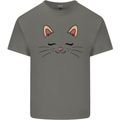 Cute Cat Face Mens Cotton T-Shirt Tee Top Charcoal
