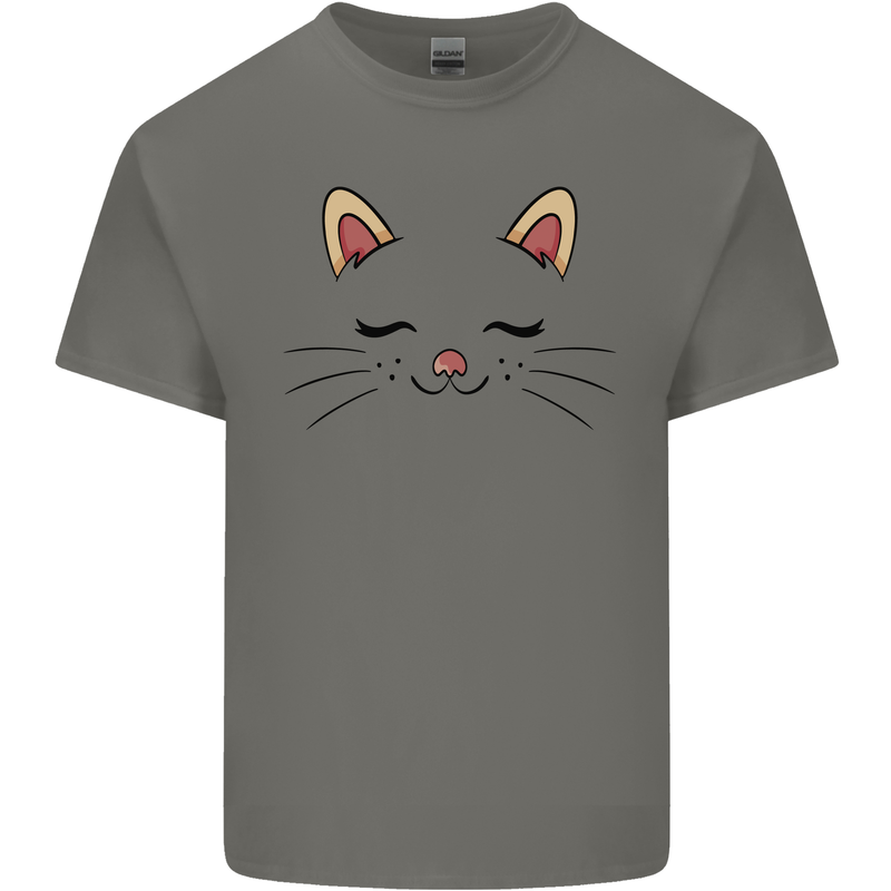 Cute Cat Face Mens Cotton T-Shirt Tee Top Charcoal