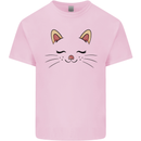 Cute Cat Face Mens Cotton T-Shirt Tee Top Light Pink