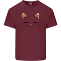 Cute Cat Face Mens Cotton T-Shirt Tee Top Maroon