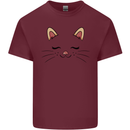 Cute Cat Face Mens Cotton T-Shirt Tee Top Maroon