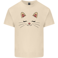 Cute Cat Face Mens Cotton T-Shirt Tee Top Natural