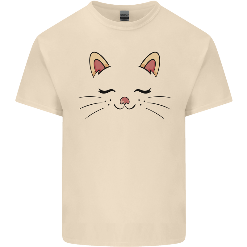 Cute Cat Face Mens Cotton T-Shirt Tee Top Natural
