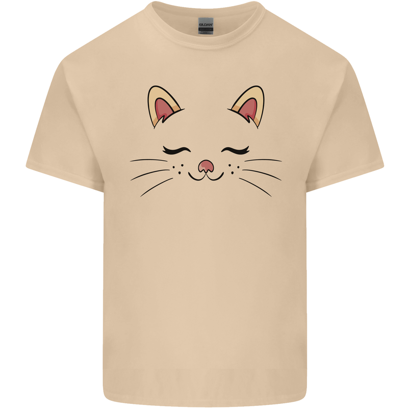 Cute Cat Face Mens Cotton T-Shirt Tee Top Sand