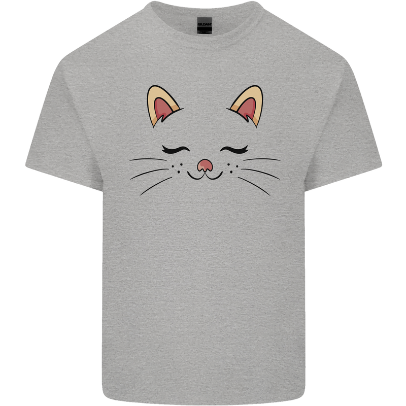 Cute Cat Face Mens Cotton T-Shirt Tee Top Sports Grey