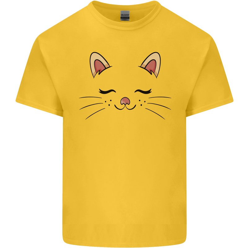 Cute Cat Face Mens Cotton T-Shirt Tee Top Yellow