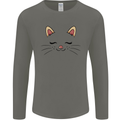 Cute Cat Face Mens Long Sleeve T-Shirt Charcoal