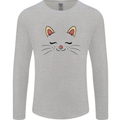Cute Cat Face Mens Long Sleeve T-Shirt Sports Grey