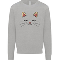 Cute Cat Face Mens Sweatshirt Jumper Sports Grey