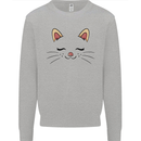 Cute Cat Face Mens Sweatshirt Jumper Sports Grey