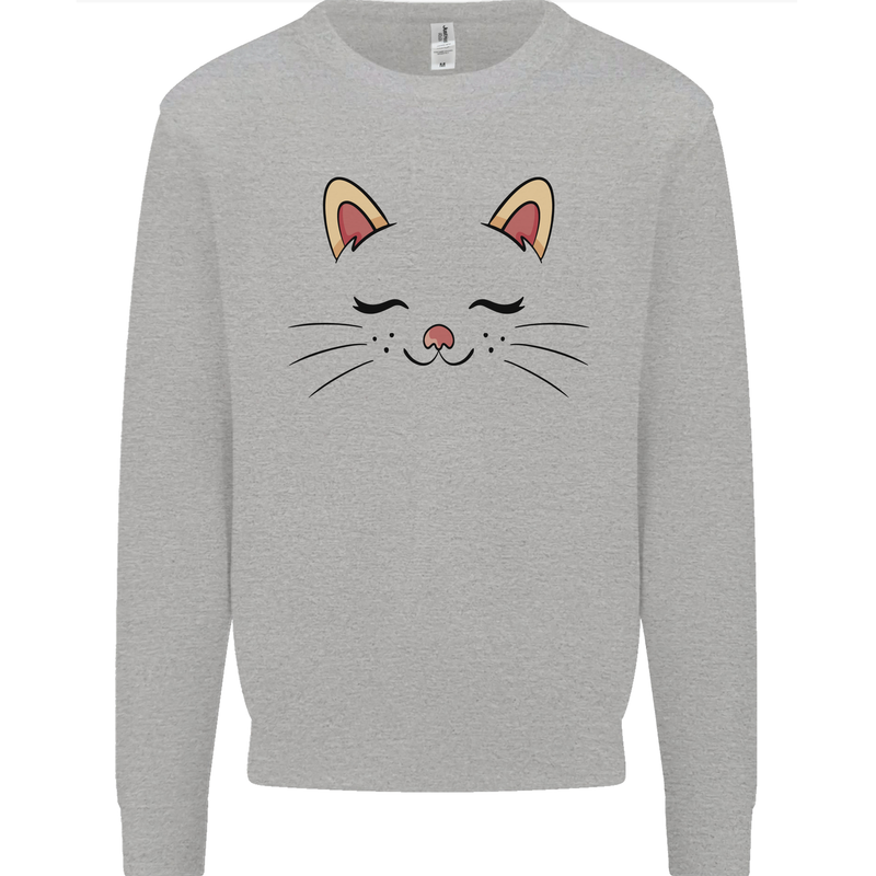 Cute Cat Face Mens Sweatshirt Jumper Sports Grey