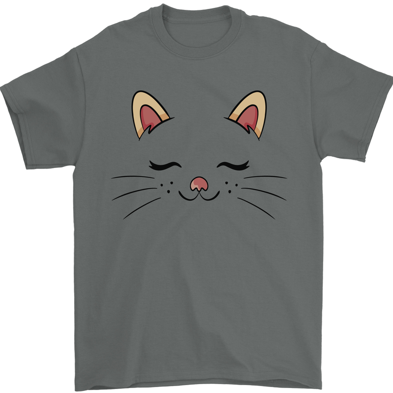Cute Cat Face Mens T-Shirt 100% Cotton Charcoal