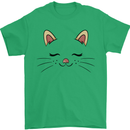 Cute Cat Face Mens T-Shirt 100% Cotton Irish Green