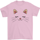 Cute Cat Face Mens T-Shirt 100% Cotton Light Pink