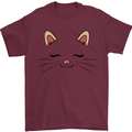 Cute Cat Face Mens T-Shirt 100% Cotton Maroon