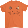 Cute Cat Face Mens T-Shirt 100% Cotton Orange