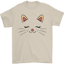 Cute Cat Face Mens T-Shirt 100% Cotton Sand