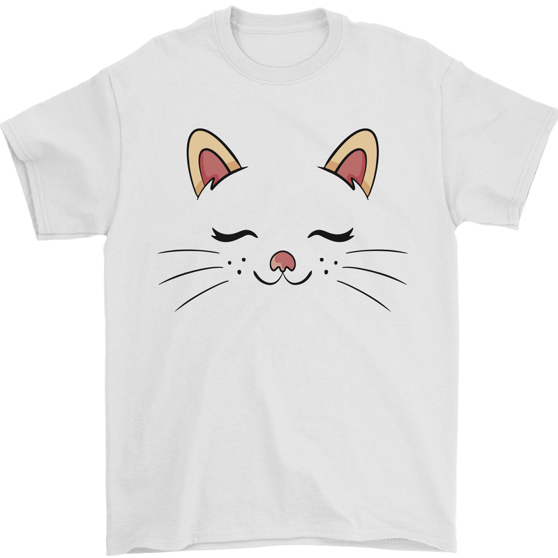 Cute Cat Face Mens T-Shirt 100% Cotton White