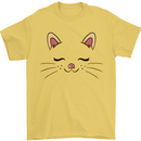 Cute Cat Face Mens T-Shirt 100% Cotton Yellow