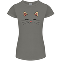 Cute Cat Face Womens Petite Cut T-Shirt Charcoal