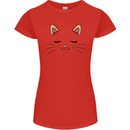 Cute Cat Face Womens Petite Cut T-Shirt Red
