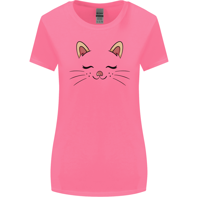 Cute Cat Face Womens Wider Cut T-Shirt Azalea
