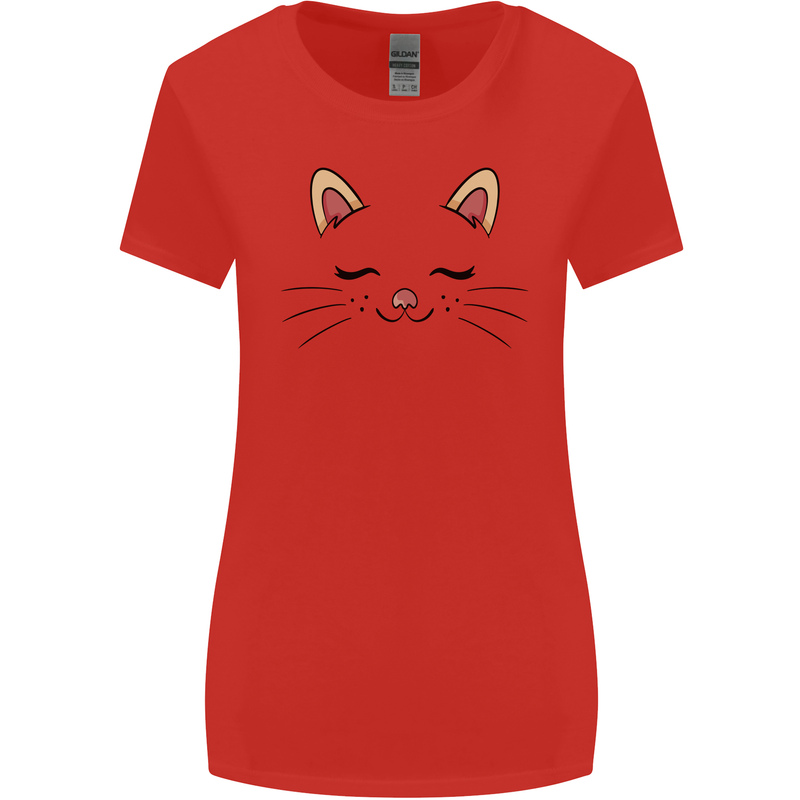 Cute Cat Face Womens Wider Cut T-Shirt Red