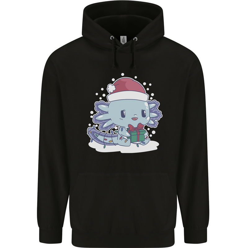 Cute Christmas Axoloti Wearing a Chirstmas Hat Xmas Childrens Kids Hoodie Black