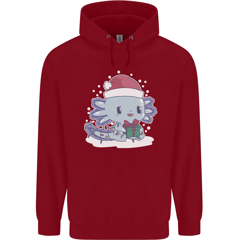 Cute Christmas Axoloti Wearing a Chirstmas Hat Xmas Childrens Kids Hoodie Red
