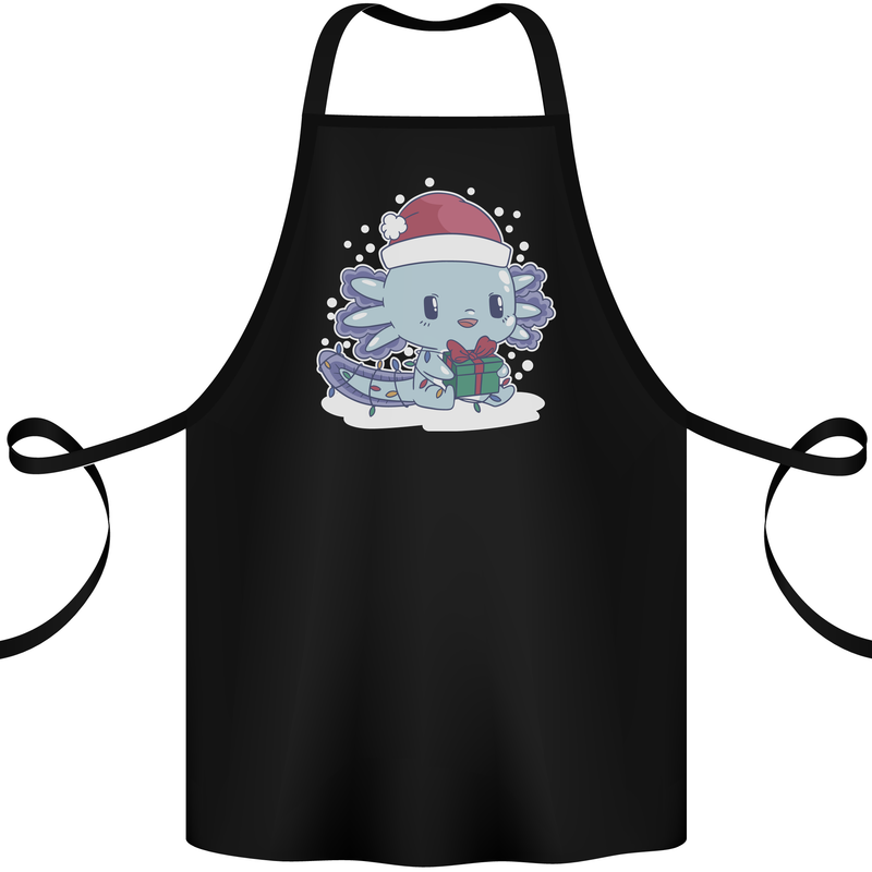 Cute Christmas Axoloti Wearing a Chirstmas Hat Xmas Cotton Apron 100% Organic Black