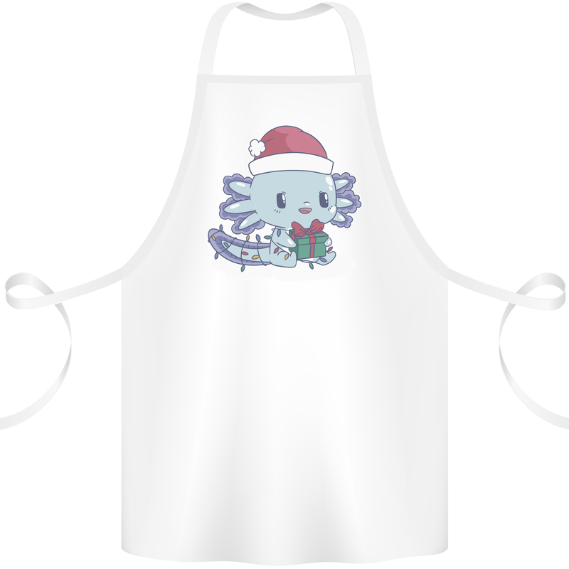 Cute Christmas Axoloti Wearing a Chirstmas Hat Xmas Cotton Apron 100% Organic White