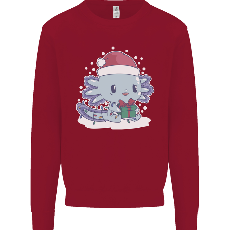 Cute Christmas Axoloti Wearing a Chirstmas Hat Xmas Kids Sweatshirt Jumper Red