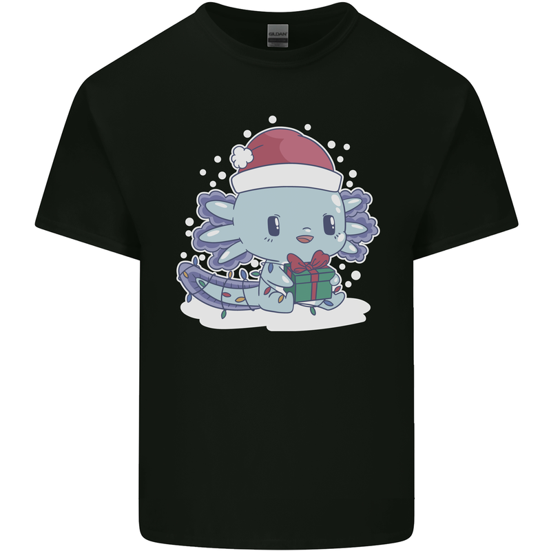 Cute Christmas Axoloti Wearing a Chirstmas Hat Xmas Mens Cotton T-Shirt Tee Top Black