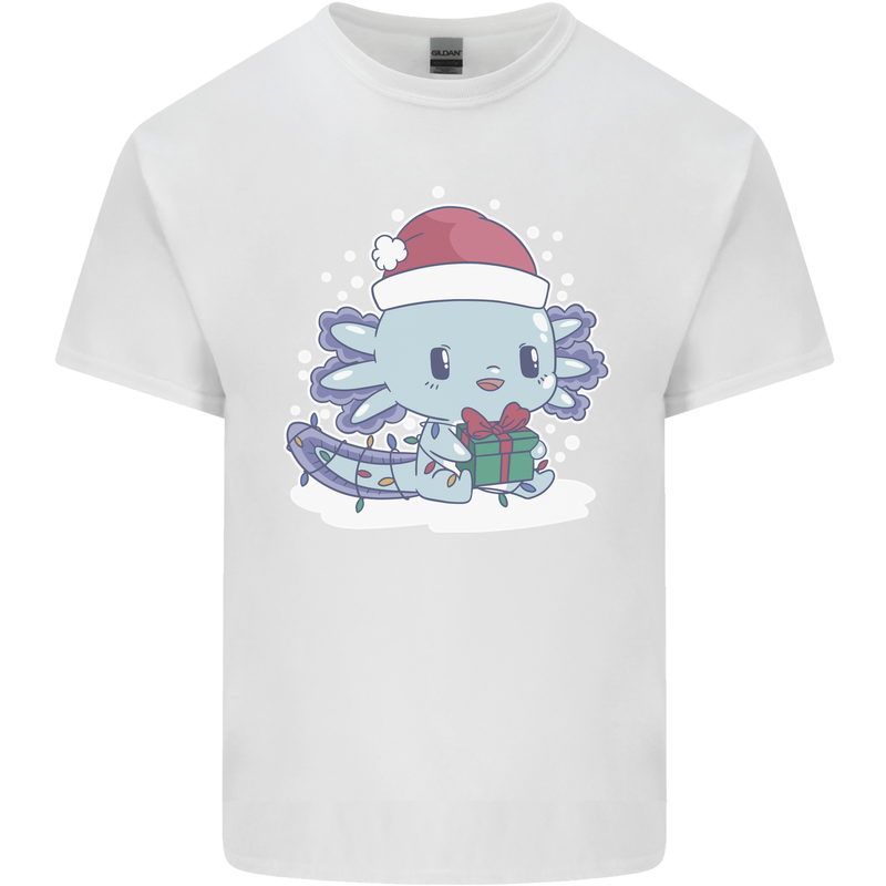 Cute Christmas Axoloti Wearing a Chirstmas Hat Xmas Mens Cotton T-Shirt Tee Top White