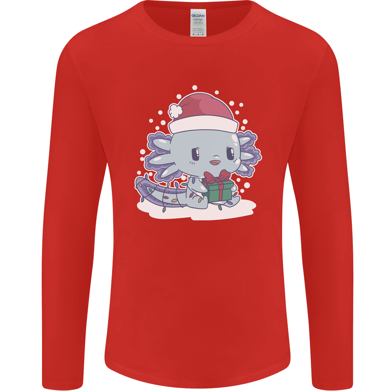 Cute Christmas Axoloti Wearing a Chirstmas Hat Xmas Mens Long Sleeve T-Shirt Red