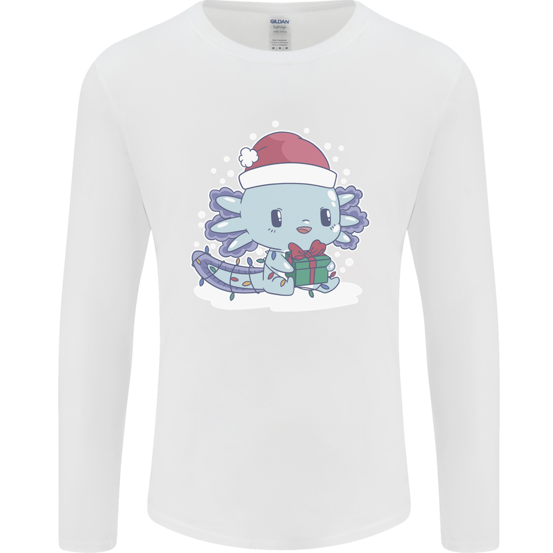 Cute Christmas Axoloti Wearing a Chirstmas Hat Xmas Mens Long Sleeve T-Shirt White