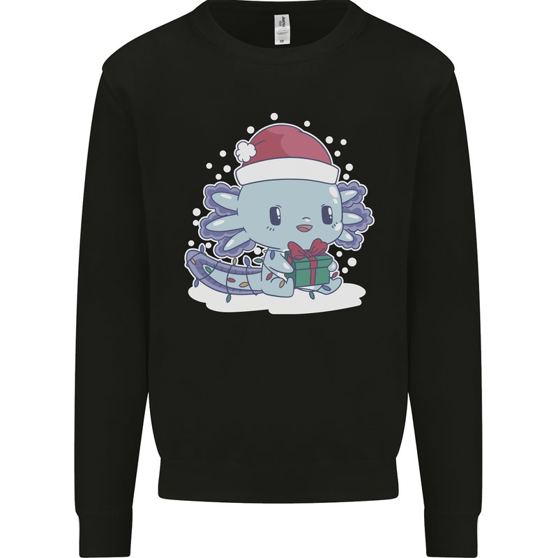 Cute Christmas Axoloti Wearing a Chirstmas Hat Xmas Mens Sweatshirt Jumper Black