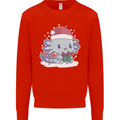 Cute Christmas Axoloti Wearing a Chirstmas Hat Xmas Mens Sweatshirt Jumper Bright Red