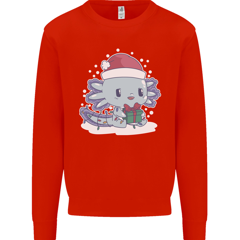 Cute Christmas Axoloti Wearing a Chirstmas Hat Xmas Mens Sweatshirt Jumper Bright Red