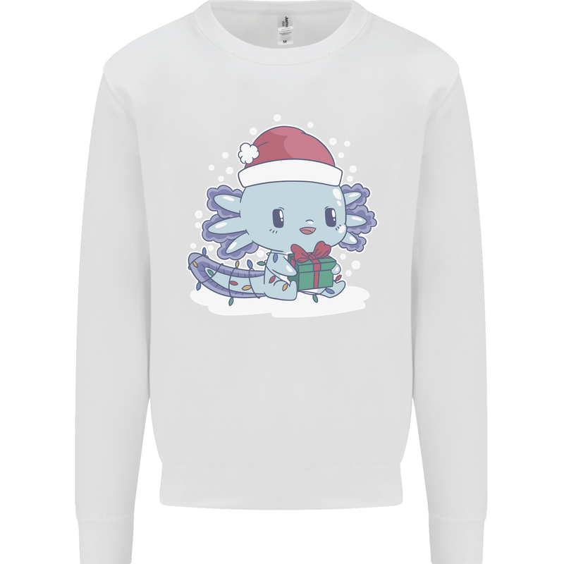 Cute Christmas Axoloti Wearing a Chirstmas Hat Xmas Mens Sweatshirt Jumper White