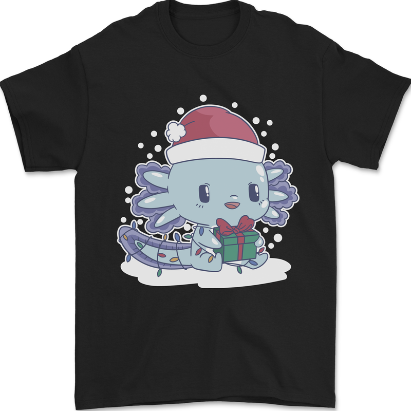 Cute Christmas Axoloti Wearing a Chirstmas Hat Xmas Mens T-Shirt 100% Cotton Black