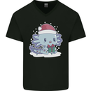 Cute Christmas Axoloti Wearing a Chirstmas Hat Xmas Mens V-Neck Cotton T-Shirt Black