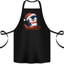 Cute Christmas Penguin & Sledge Funny Xmas Cotton Apron 100% Organic Black
