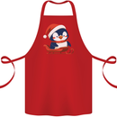 Cute Christmas Penguin & Sledge Funny Xmas Cotton Apron 100% Organic Red