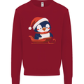 Cute Christmas Penguin & Sledge Funny Xmas Mens Sweatshirt Jumper Red