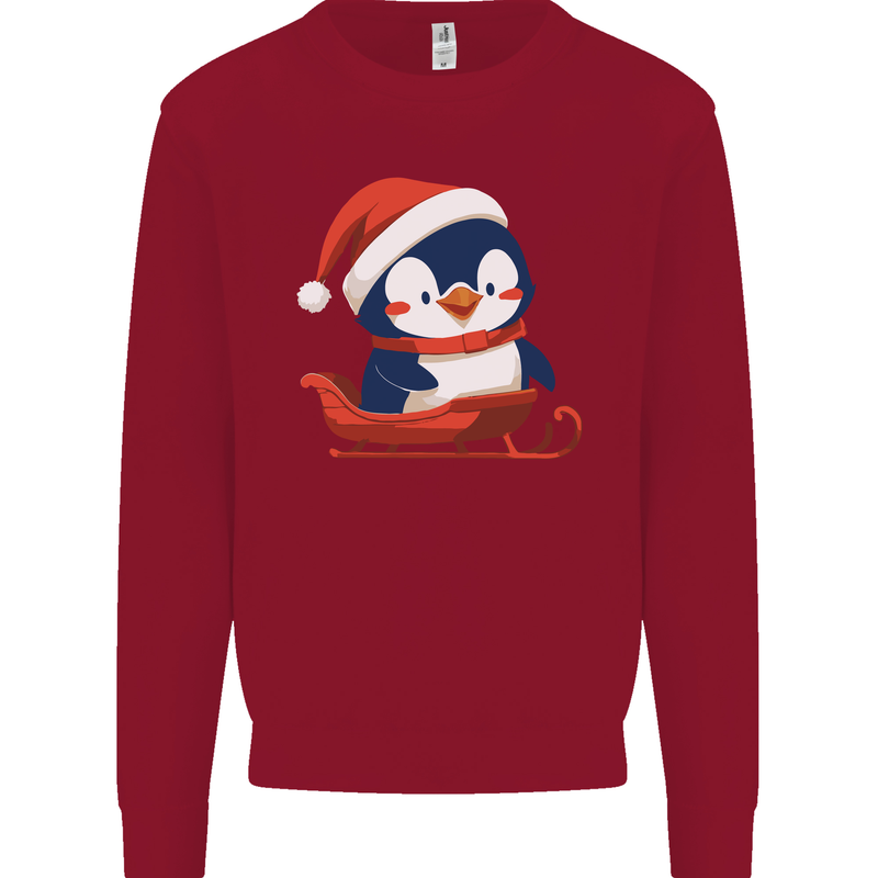 Cute Christmas Penguin & Sledge Funny Xmas Mens Sweatshirt Jumper Red