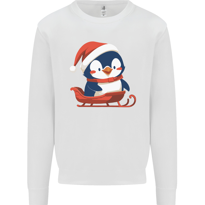 Cute Christmas Penguin & Sledge Funny Xmas Mens Sweatshirt Jumper White