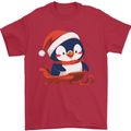 Cute Christmas Penguin & Sledge Funny Xmas Mens T-Shirt 100% Cotton Red