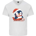 Cute Christmas Penguin & Sledge Funny Xmas Mens V-Neck Cotton T-Shirt White